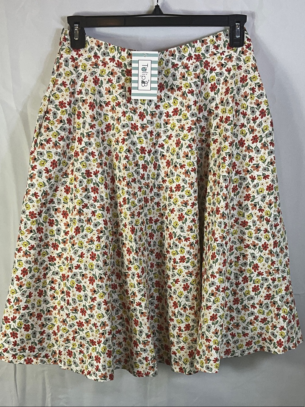 Tulip B Cottage Core Floral Lined A-Line Midi Skirt with Pockets Size XL